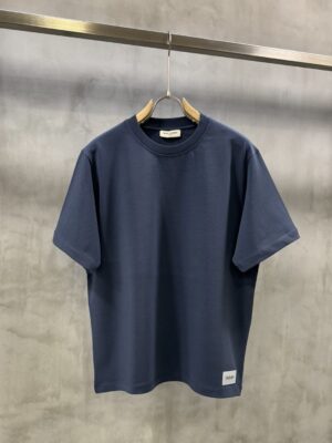 Navy YSL saint Laurent bottom corner logo cotton t-shirt