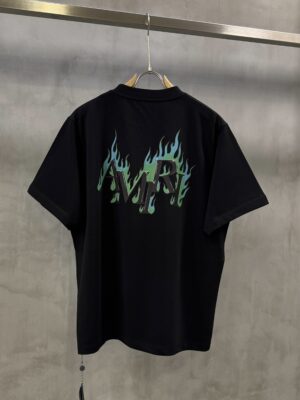 Black amiri logo flames tshirt