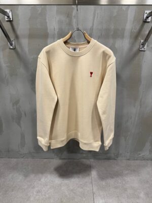 Beige ami paris red ami de paris logo cotton sweatshirt
