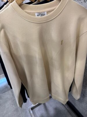 Beige YSL saint laurent embroidered logo cotton sweatshirt