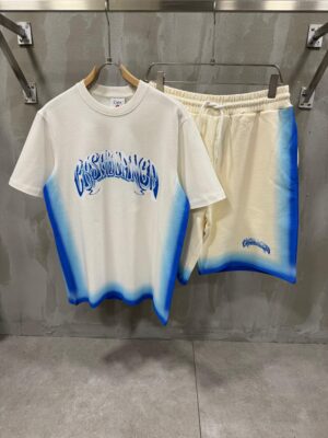 White casablanca blue letters shortset