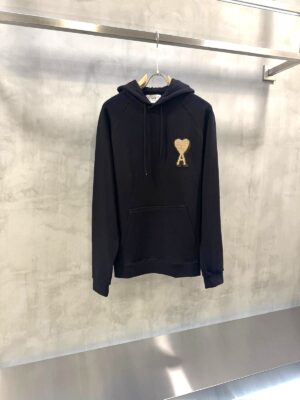 Black AMI Paris Ami de Coeur patch embroidered cotton Tracksuit
