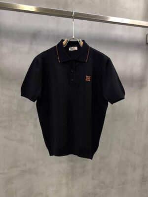 Black hermes H logo polo tshirt