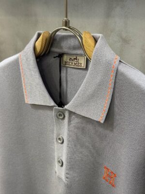 Gray hermes H logo polo tshirt