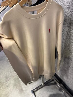 Beige ami paris red ami de paris logo cotton sweatshirt