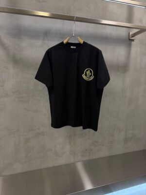 Black Moncler embroidered logo cotton jersey tee