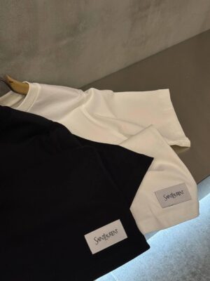 White YSL saint Laurent bottom corner logo cotton t-shirt