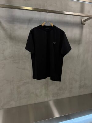 Black Prada classic logo Saffiano leather cotton T-shirt