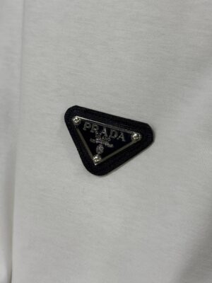 White Prada classic logo Saffiano leather cotton T-shirt