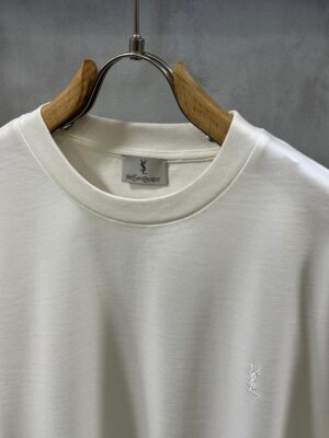 White YSL Tonal Logo Relaxed-Fit cotton T-Shirt
