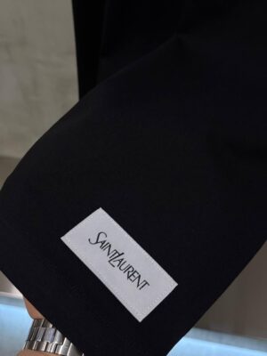 Black YSL saint Laurent bottom corner logo cotton t-shirt