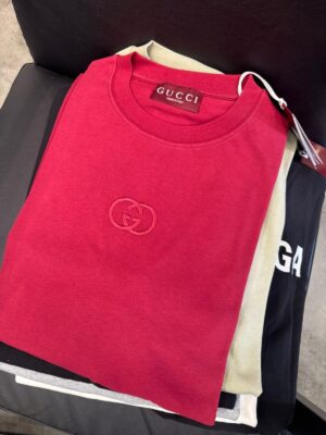 Red Gucci GG Embroidered center logo cotton jersey t-shirt