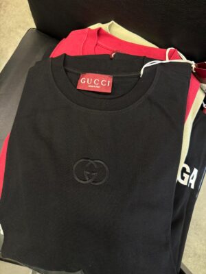 Black Gucci GG Embroidered center logo cotton jersey t-shirt
