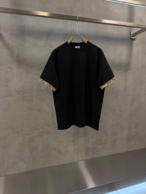 Black Burberry Check Trim sleeve Cotton T-shirt