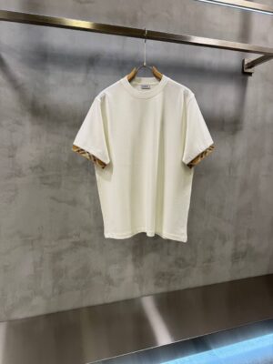 White Burberry Check Trim sleeve Cotton T-shirt