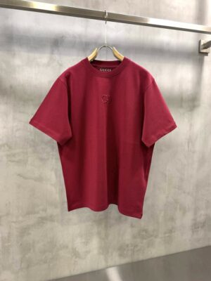 Red Gucci GG Embroidered center logo cotton jersey t-shirt