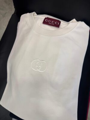 White Gucci GG Embroidered center logo cotton jersey t-shirt