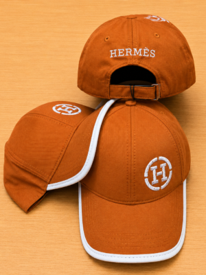 Orange Hermès brim piping embroidered “H” logo baseball cap