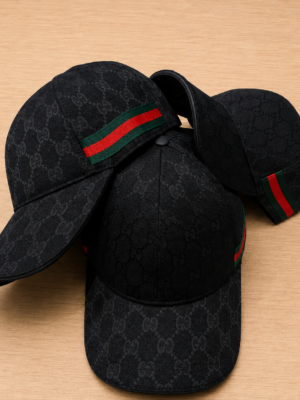 Black Gucci GG Web stripe Denim Baseball Hat
