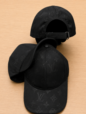 Black LV Monogram pattern Denim Cap