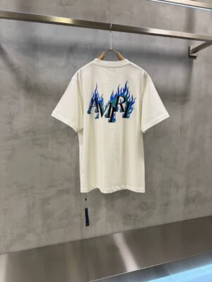 White amiri logo flames tshirt