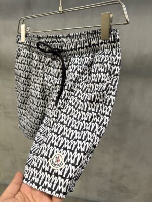 White Moncler monogram-print logo-patch swim shorts